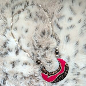 Elegant Pink and Gold Crescent Necklace